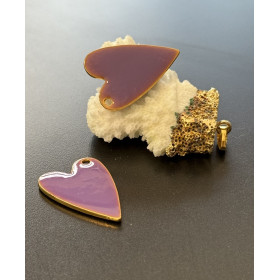 Pendentifs Sequins Résine Émaillée Cœur Violet 29mm Métal Doré