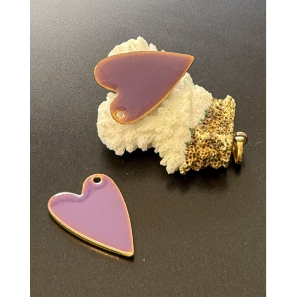 Pendentifs Sequins Résine Émaillée Cœur Violet 29mm Métal Doré