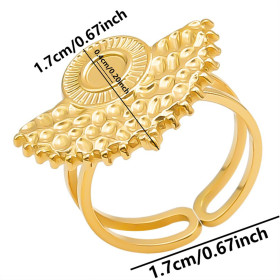 Support de Bague Ronde Eventail martelé, anneau double – Acier Inoxydable 304 Doré, placage PVD