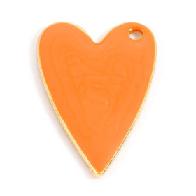 Pendentifs Sequins Résine Émaillée Cœur ORANGE 29mm Métal Doré