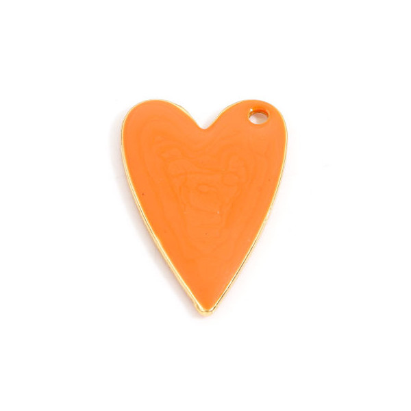 Pendentifs Sequins Résine Émaillée Cœur ORANGE 29mm Métal Doré