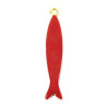 Pendentifs Résine Émaillée Long Poisson ROUGE 38mm, Métal Doré