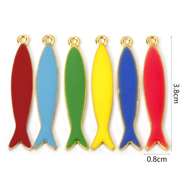 Pendentifs Résine Émaillée Long Poisson VERT 38mm, Métal Doré