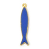 Pendentifs Résine Émaillée Long Poisson BLEU 38mm, Métal Doré