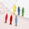 Pendentifs Résine Émaillée Long Poisson JAUNE 38mm, Métal Doré
