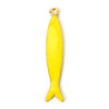 Pendentifs Résine Émaillée Long Poisson JAUNE 38mm, Métal Doré