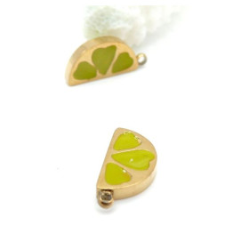 Pendentif Tranche de Citron Émaillé 13 mm – Acier Inoxydable 304 Doré à l’Or Fin 18K IONIQUE
