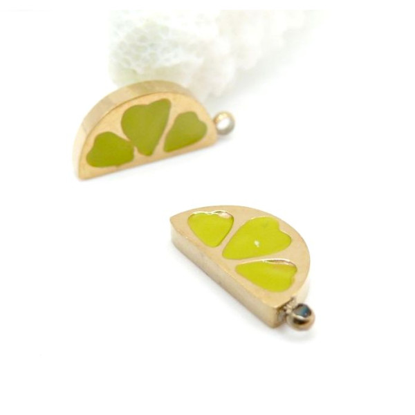 Pendentif Tranche de Citron Émaillé 13 mm – Acier Inoxydable 304 Doré à l’Or Fin 18K IONIQUE
