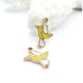 Pendentif Oiseau 13 mm – Résine Émaillée & Acier Inoxydable Doré à l’Or Fin 18K