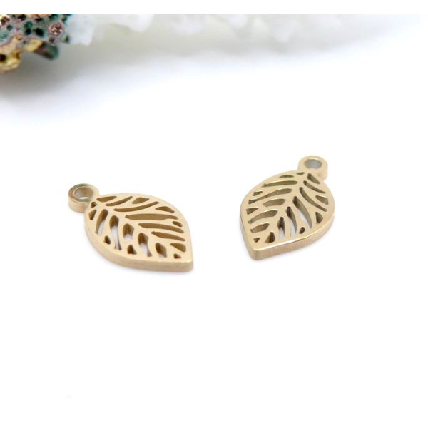 Pendentifs Petite Feuille 12 mm – Acier Inoxydable 304 Doré, placage IONIQUE