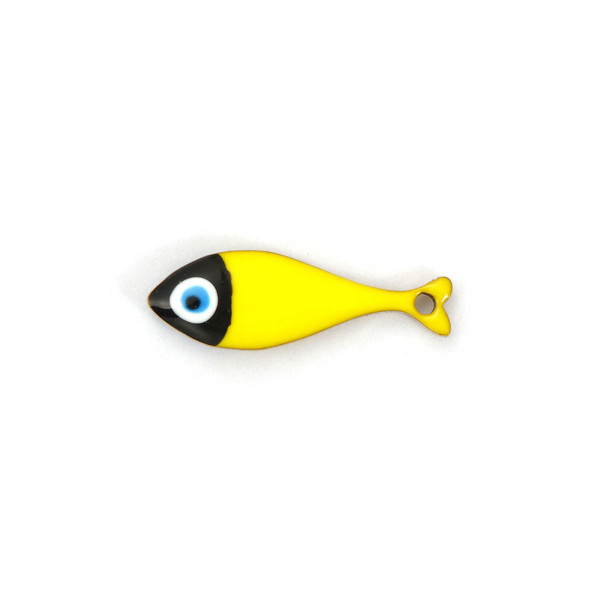 Pendentif  Poisson Émaillé JAUNE 20 mm – Acier Inox 304 Doré à l'Or Fin 18K – Placage PVD