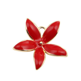 Pendentif Fleur Exotique en Résine Émaillée ROUGE 24 mm – Cuivre Doré à l'Or Fin 18K