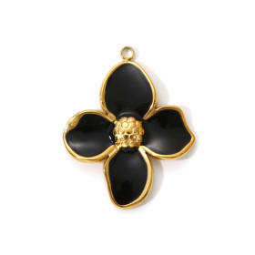 Pendentif Fleur Exotique Noire 32 mm – Acier Inox 304 Doré à l'Or Fin 18K – Placage PVD