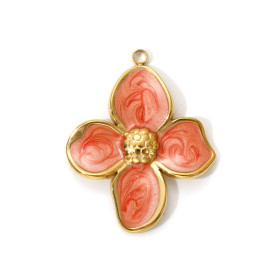 Pendentif Fleur Exotique CORAIL 32 mm – Acier Inox 304 Doré à l'Or Fin 18K – Placage PVD