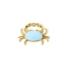 Pendentif Crabe 20 mm avec résine émaillée BLEU Clair – Acier Inoxydable 304 Doré à l’or fin 14K, PVD
