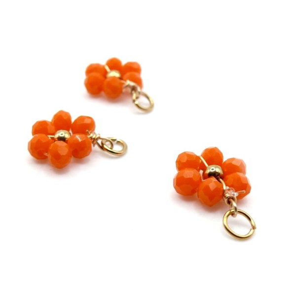 Pendentifs avec anneau Fleur avec Perles  Orange – Acier Inoxydable Doré