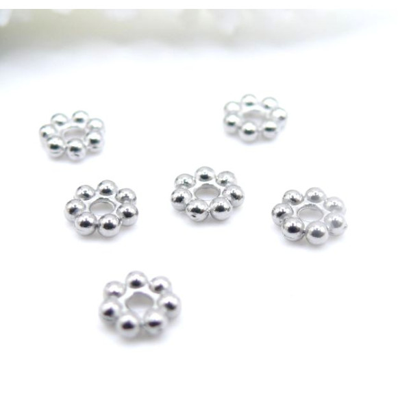 Perles Intercalaires Rondelles Fleurs 4mm– Acier Inoxydable 304 Argenté