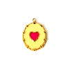 Pendentif Médaillon Rétro avec Cœur 21 mm – Résine Émaillée JAUNE Flashy – Acier Inox 304 Doré à l'Or Fin 14K – Placage PVD