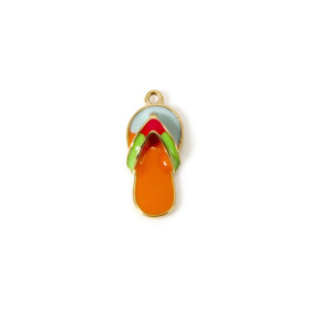 Pendentif Sandale, Tong 19 mm – Résine Émaillée Orange Flashy – Acier Inox 304 Doré à l'Or Fin 14K – Placage PVD