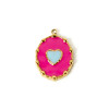 Pendentif Médaillon Rétro avec Cœur 21 mm – Résine Émaillée ROSE Flashy – Acier Inox 304 Doré à l'Or Fin 14K – Placage PVD