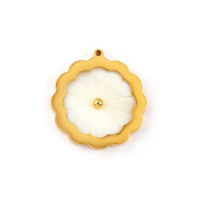 Pendentif Fleur avec Nacre Naturelle 30 mm – Acier Inox 304 Doré à l'Or Fin 18K – Placage PVD