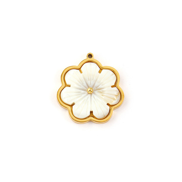 Pendentif Fleur avec Nacre Naturelle 24 mm – Acier Inox 304 Doré à l'Or Fin 18K – Placage PVD