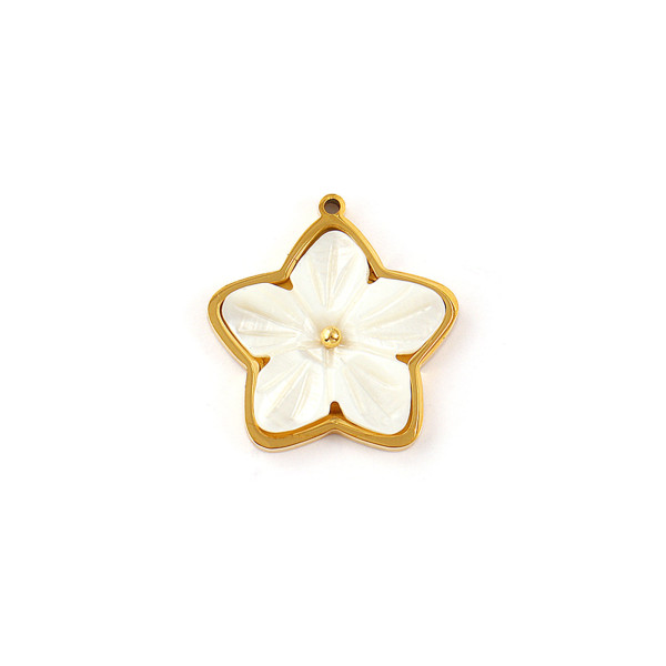 Pendentif Fleur avec Nacre Naturelle 24 mm – Acier Inox 304 Doré à l'Or Fin 18K – Placage PVD