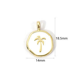 Pendentif avec Anneau Transversal Palmier en Résine Émaillée Blanc 15 mm – Laiton Doré à l'Or Fin 18K