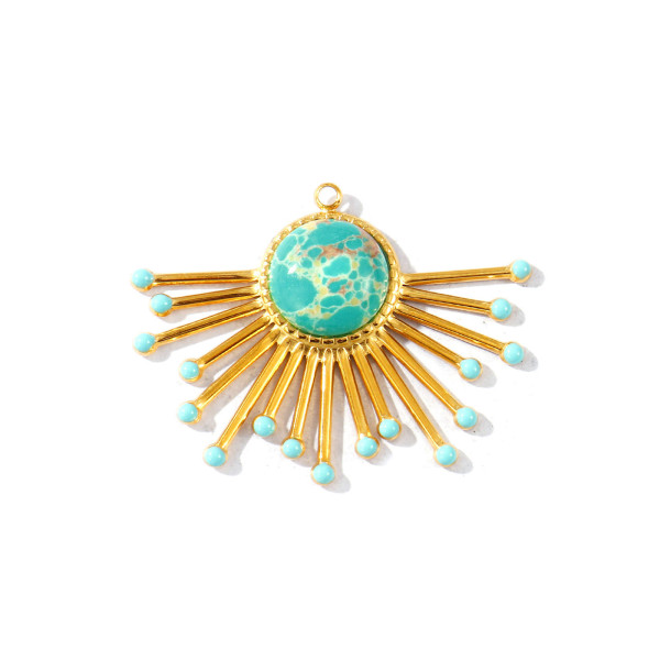 Pendentif Demi-Cercle Soleil en Résine Émaillée 40 mm – Acier Inox 304 Doré à l'Or Fin 18K – Placage