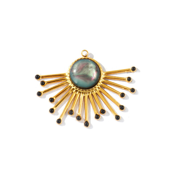 Pendentif Demi-Cercle Soleil en Résine Émaillée 40 mm – Acier Inox 304 Doré à l'Or Fin 18K – Placage PVD