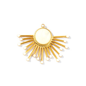 Pendentif Demi-Cercle Soleil en Résine Émaillée 40 mm – Acier Inox 304 Doré à l'Or Fin 18K – Placage PVD