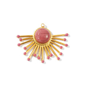 Pendentif Demi-Cercle Soleil en Résine Émaillée 40 mm – Acier Inox 304 Doré à l'Or Fin 18K – Placage PVD