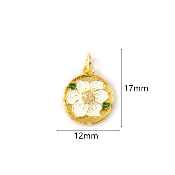 Pendentif avec Anneau Fleur en Résine Émaillée 12 mm – Laiton Doré à l'Or Fin 18K