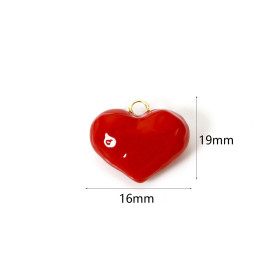 Pendentif Cœur 3D en Résine Émaillée 16 mm – Laiton Doré à l'Or Fin 18K