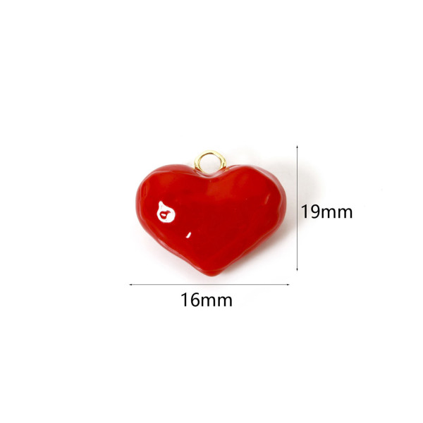 Pendentif Cœur 3D en Résine Émaillée 16 mm – Laiton Doré à l'Or Fin 18K