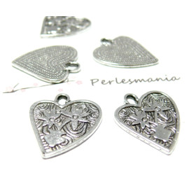 Breloques Connecteur Cœur Fleur 18x21mm – Argent Antique