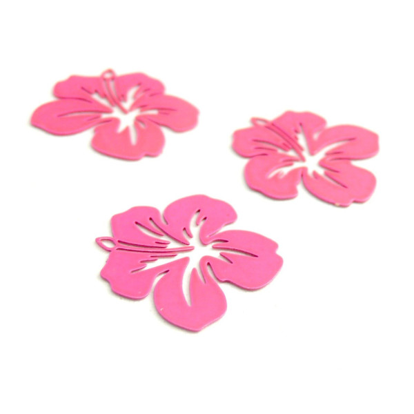 Estampes Pendentif Filigrane Fleur d’Hibiscus 20mm Cuivre Coloris Rose