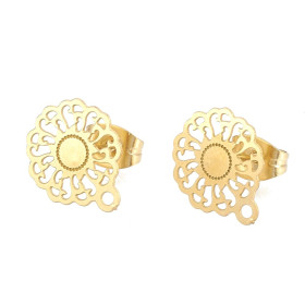 Boucles d’oreille Clou Mandala avec Attache 12.5mm et embouts – Acier Inoxydable 304 Doré