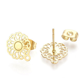 Boucles d’oreille Clou Mandala avec Attache 14mm et embouts – Acier Inoxydable 304 Doré