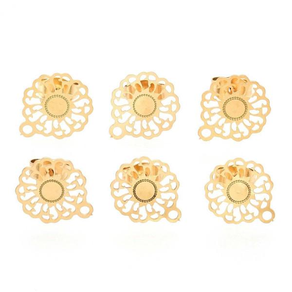 Boucles d’oreille Clou Mandala avec Attache 12.5mm et embouts – Acier Inoxydable 304 Doré