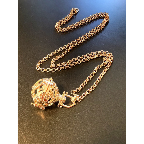Sautoir Pendentif Cage Bola de Grossesse pour Bola 16 ou 18 mm – Laiton Finition Or Rose Pâle