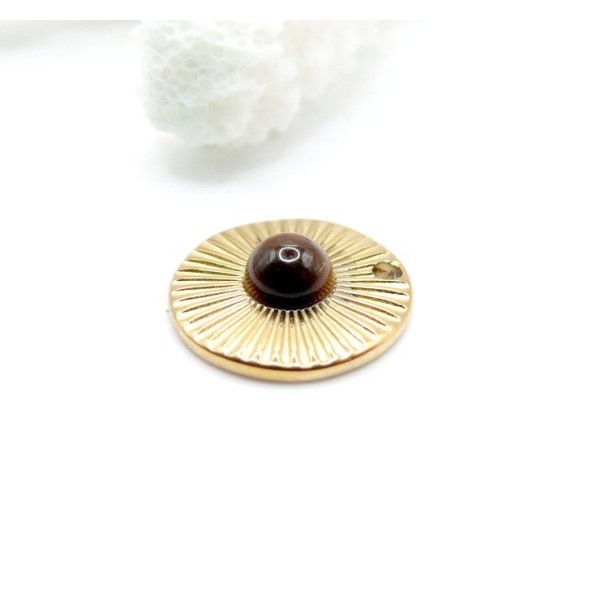 Pendentif Grigri Amulette Œil de la Protection Œil du Tigre 14mm – Acier Inoxydable 304 Doré PVD