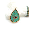 Pendentif Goutte Œil de Protection en Résine Émaillée 27 mm – Laiton Doré à l'Or Fin 18K – Placage IONIQUE (IP)