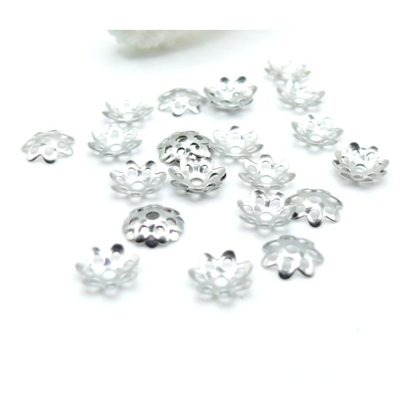 Calottes Coupelles Embouts Fleur Fine 8mm – Argent Platine