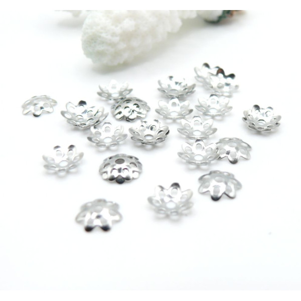 Calottes Coupelles Embouts Fleur Fine 8mm – Argent Platine