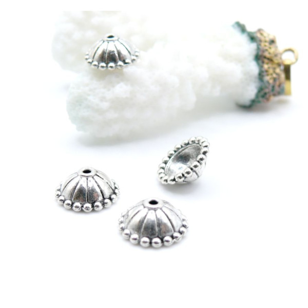 Coupelles Calottes Dôme Picot 10mm – Métal Argent Antique
