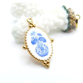 Pendentif, Charms Bouquet de Fleurs Style Vintage 32mm – Acier Inox 304 – Doré à l’Or fin 18K, placage IONIQUE (IP)