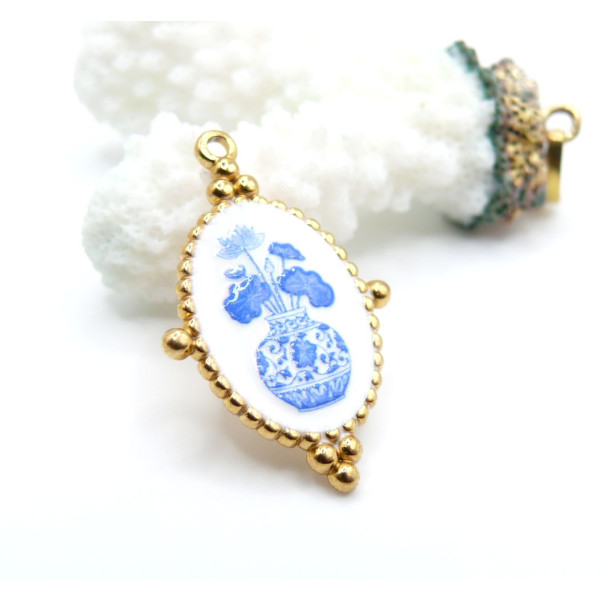 Pendentif, Charms Bouquet de Fleurs Style Vintage 32mm – Acier Inox 304 – Doré à l’Or fin 18K, placage IONIQUE (IP)