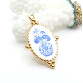 Pendentif, Charms Bouquet de Fleurs Style Vintage 32mm – Acier Inox 304 – Doré à l’Or fin 18K, placage IONIQUE (IP)