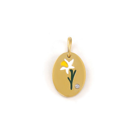 PS11958322 – Lot de 1 Pendentif Charm Médaillon Ovale Fleur de Naissance MARS 14 mm – Acier Inox 304 Doré  18K, PVD IONIQUE